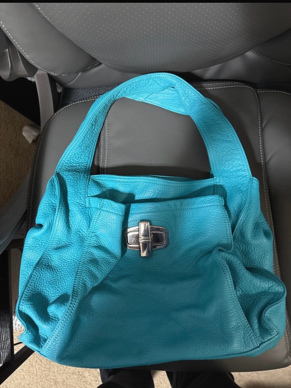 b. makowsky Turquoise Leather Shoulder Bag with Silver Turn-Lock